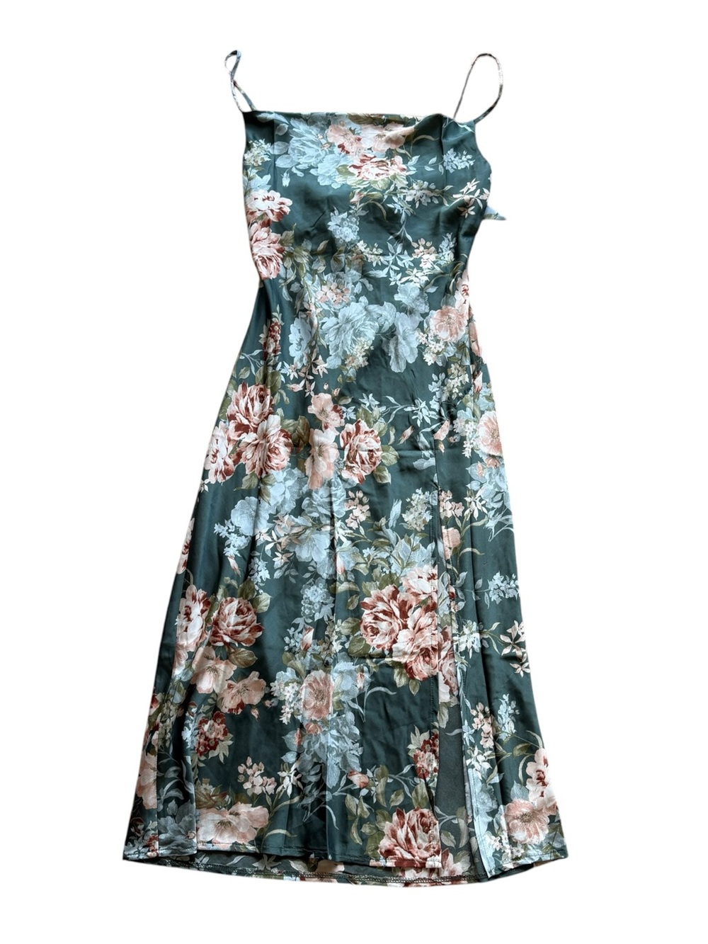 Petal & Pup Green Floral Satin Midi Slip Dress 6 Wedding Guest Cottagecore Boho